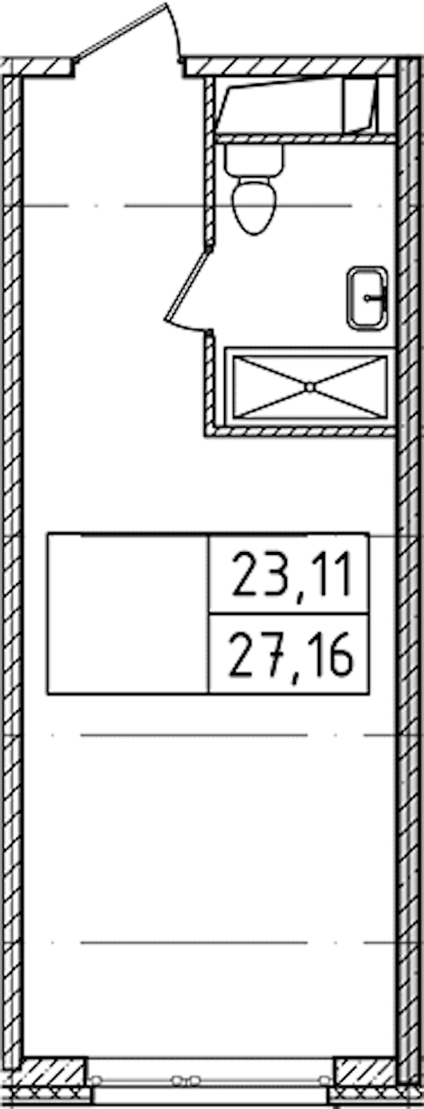 Квартира студия 27.16 м², 12/14 эт., Комплекс апартаментов «Ladozhsky Avenir»